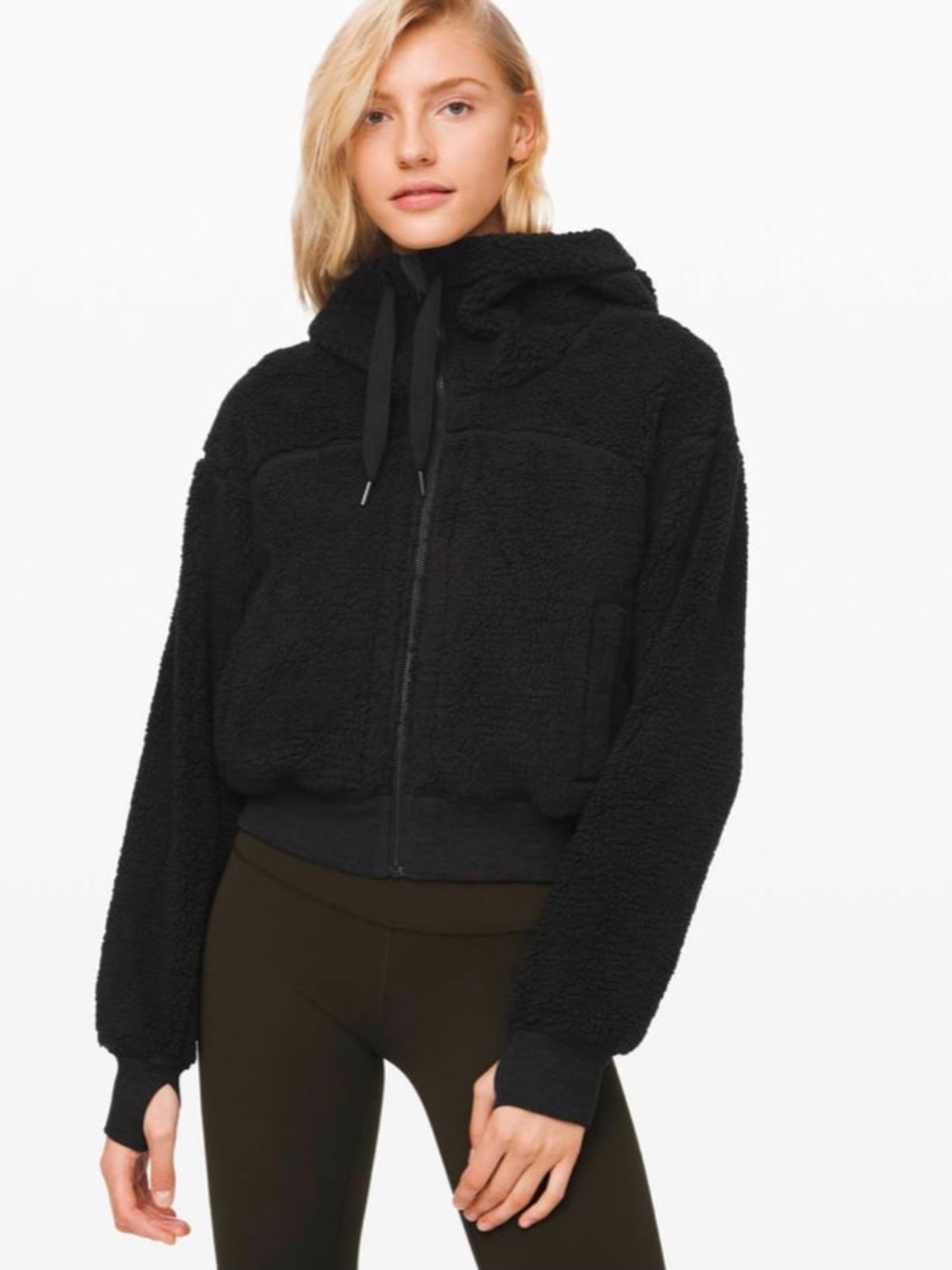 lululemon Short and Sweet Reversible Sherpa Black Lined Zip Hoodie Jacket XS